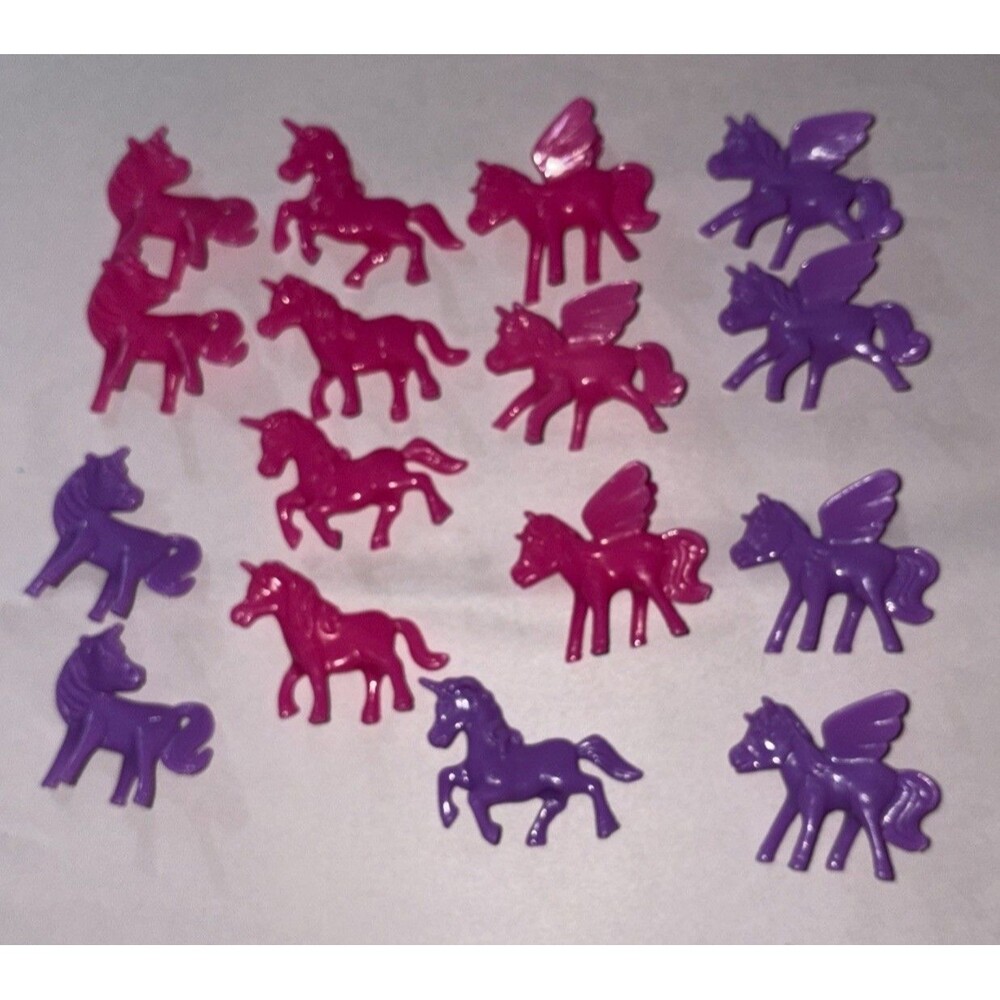 Lot of 16 Mini Silicone Unicorn Figures Pink Purple 1" Craft Embellishments